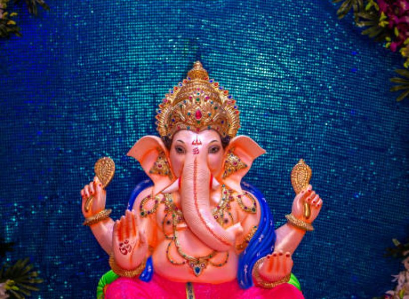 Statue of Lord Ganesha decorated beautifully during Ganesh festival